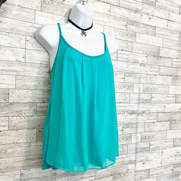 NEW YORK & COMPANY Blue-Green Tank Top W/ Chiffon Overlay, M - Picture 5 of 8